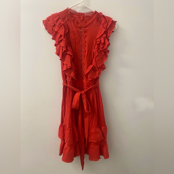 Red Mini Dress With Ruffles - Picture 1 of 3